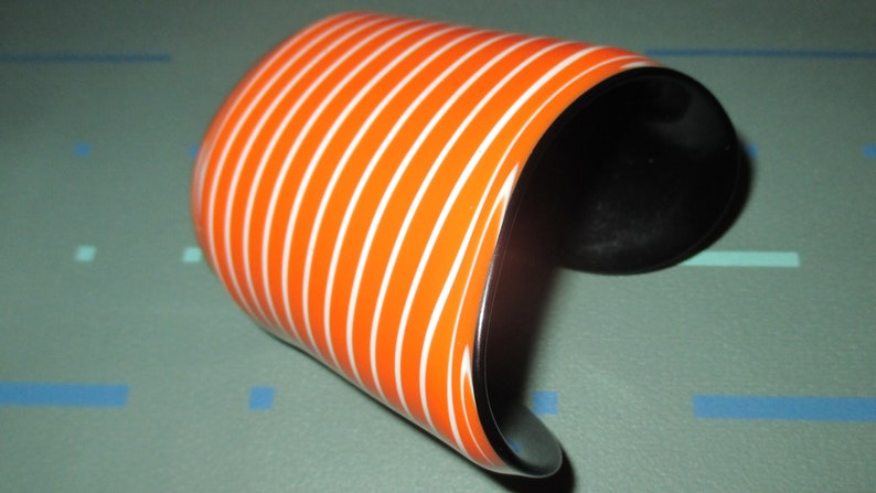 Vintage MOD 70s Orange and White Striped Layered Lucite Cuff Bracelet