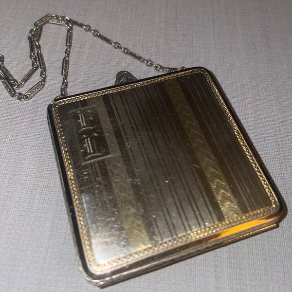 Vintage 30s Art Deco Etched Metal Dance Purse Compact Finberg Mfg