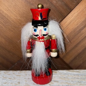 Vintage Christmas Miniature Painted Wood Red Nutcracker Pin