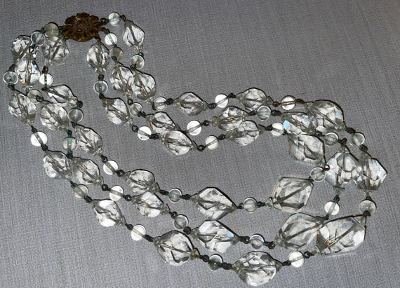 Vintage Art Deco Clear Chunky Crystal Bead Triple… - image 5