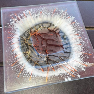 Mid Century Modern Higgins Fused Art Glass Ashtray Birds in