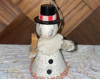 Vintage Rare Mid Century Cardboard Putz Snowman Christmas Decor Ornament Figure Signed Japan