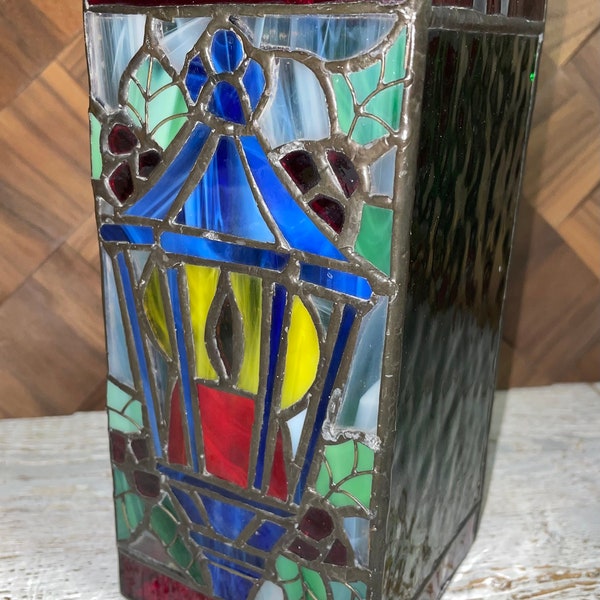 Vintage Lantern Motif Stained Glass Christmas Pillar Candle Cover Decor