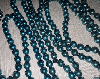 Vintage Mid Century Light Blue Mercury Glass Bead Strand Garland Christmas Decor 7.5 Feet