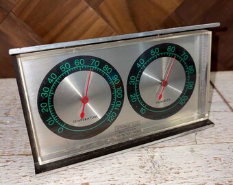 Vintage 60s Plastic Tabletop Thermometer and Humidity Hygrometer by Springfield