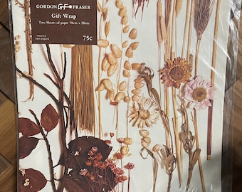 Vintage 60s Dried Flowers Leaves Seeds Design Gift Wrap by Gordon Fraser from England