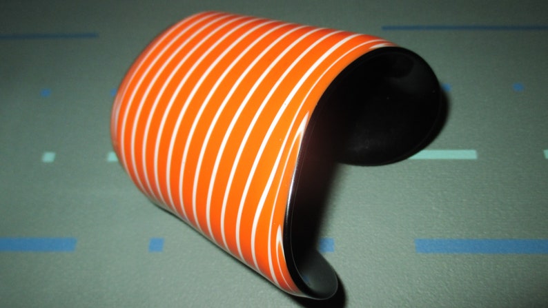 Vintage MOD 70s Orange and White Striped Layered Lucite Cuff Bracelet