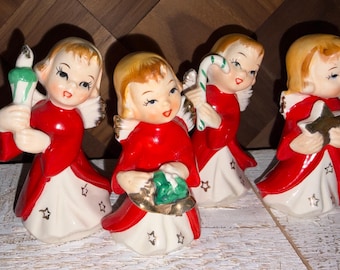 Vintage Napco Christmas Angels Girls Figurine Set of Four Japan
