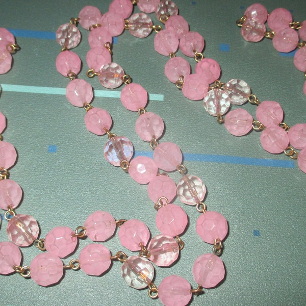 Vintage Pink Glass Faceted Bead Necklace