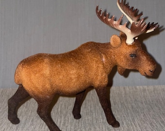 Vintage Flocked Moose Statue Figurine Figure