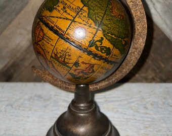 Vintage 70s Faux Wood Desktop Plastic Globe