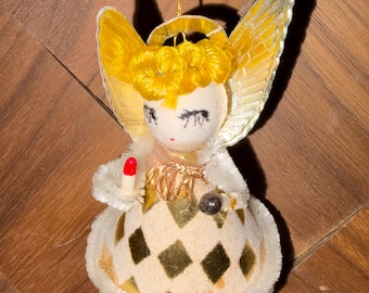 Vintage Rare Mid Century Cardboard Putz Angel Christmas Decor Ornament Figure Signed Japan