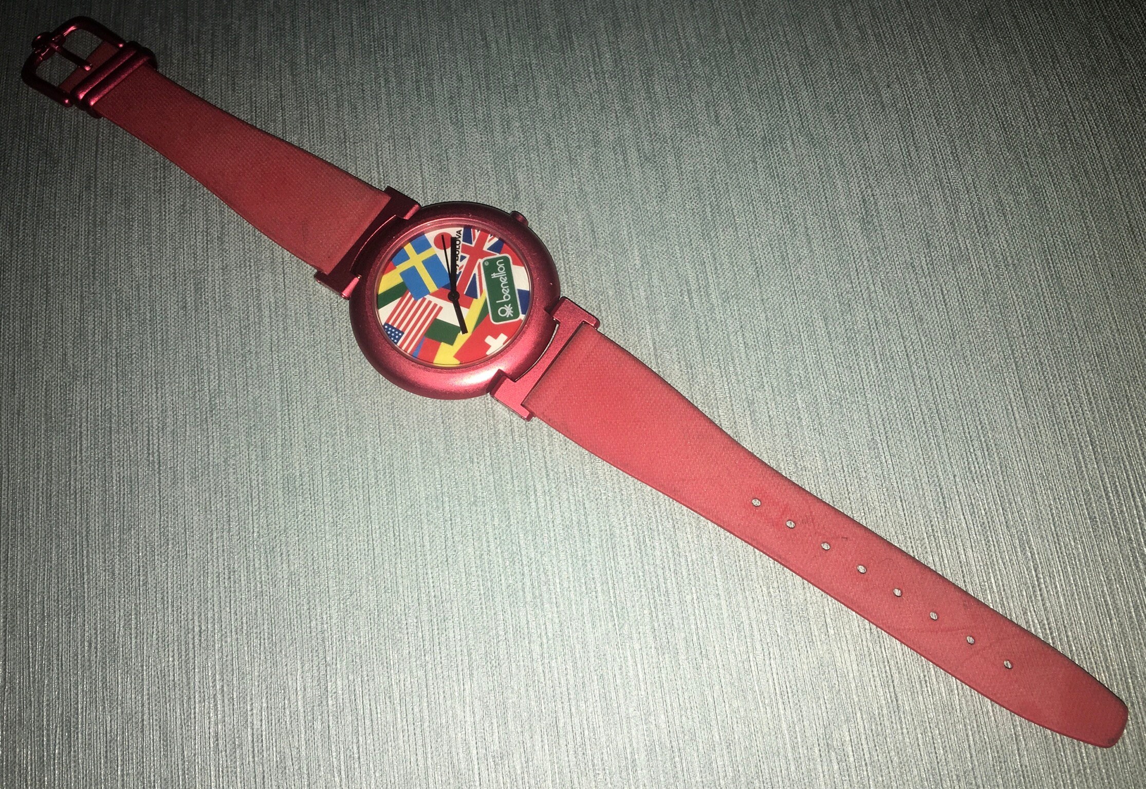 Buy Vintage 80s United Colors of Benetton Bulova Flag Themed Red Buy Vintage 80s United Colors of Benetton Bulova Flag Themed Red