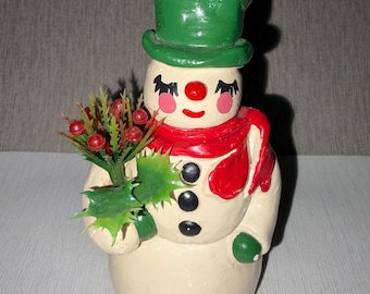 Vintage Mid Century Painted Plaster Frosty the Snowman Figurine Statue