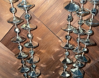 Vintage Silver Tone Metallic Faceted Plastic Bead Strand Garland Christmas Decor 15 Feet