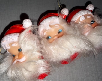 Vintage Mid Century Santa Claus Molded Plastic Christmas Ornament Bulb Cover Signed Made in Japan LOT of Three