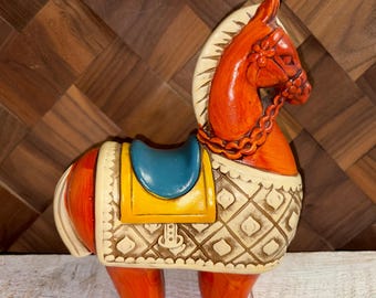 Vintage 60s Mid Century Orange Ceramic Horse Decor Figurine Statue