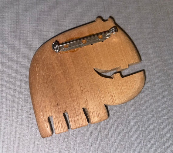Vintage Carved Wood Hippo Hippopotamus Pin - image 3