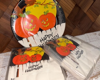 Vintage American Greetings Sealed Jack O Lantern Halloween Paper Napkins and Plates LOT