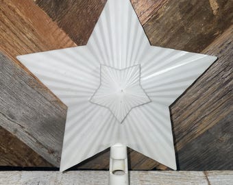 Vintage Mid Century White Star Tree Topper Plastic Filigree Ornament