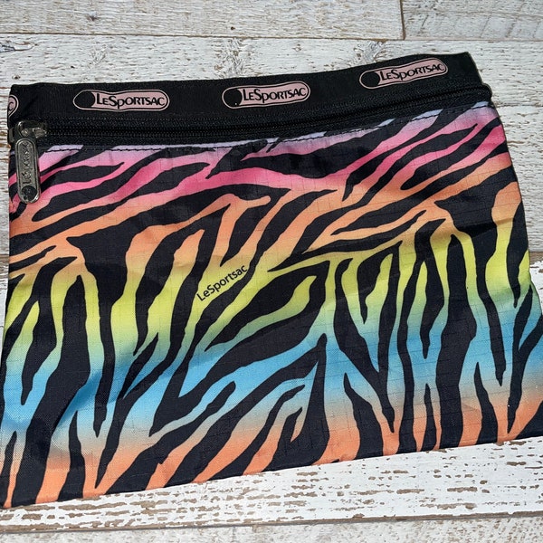 Vintage LeSportsac Rainbow Zebra Print Make-up Bag