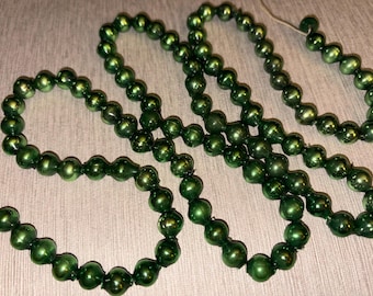 Vintage Mid Century Green Mercury Glass Bead Strand Garland Christmas Decor 3 Feet