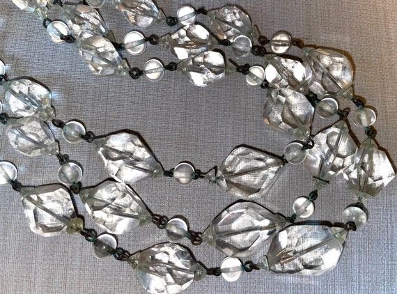 Vintage Art Deco Clear Chunky Crystal Bead Triple… - image 4