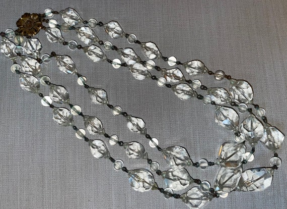 Vintage Art Deco Clear Chunky Crystal Bead Triple… - image 2