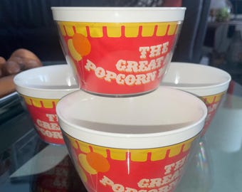 Vintage 70s The Great American Popcorn Machine Insulated Plastic Bowl Set of Four