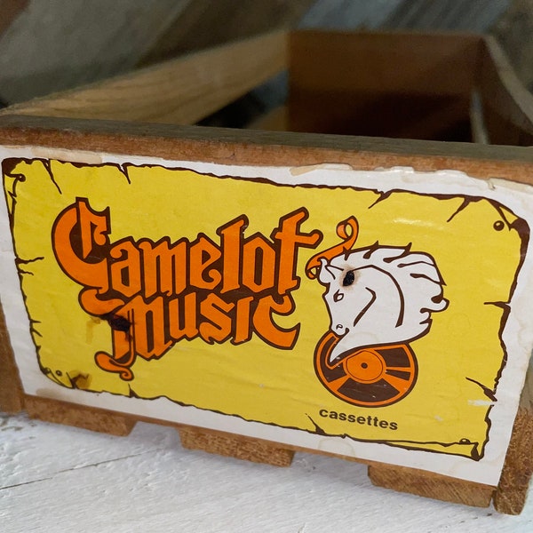 Vintage Camelot Music Wood Crate Cassette Tape Holder