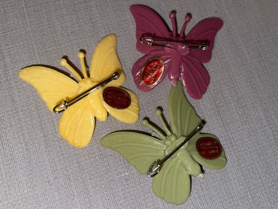 Vintage Yellow Green and Maroon Plastic Butterfly… - image 3