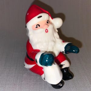 Vintage Mid Century Ceramic Shelf Sitting Santa Claus holding a Bell Figurine Made in Japan