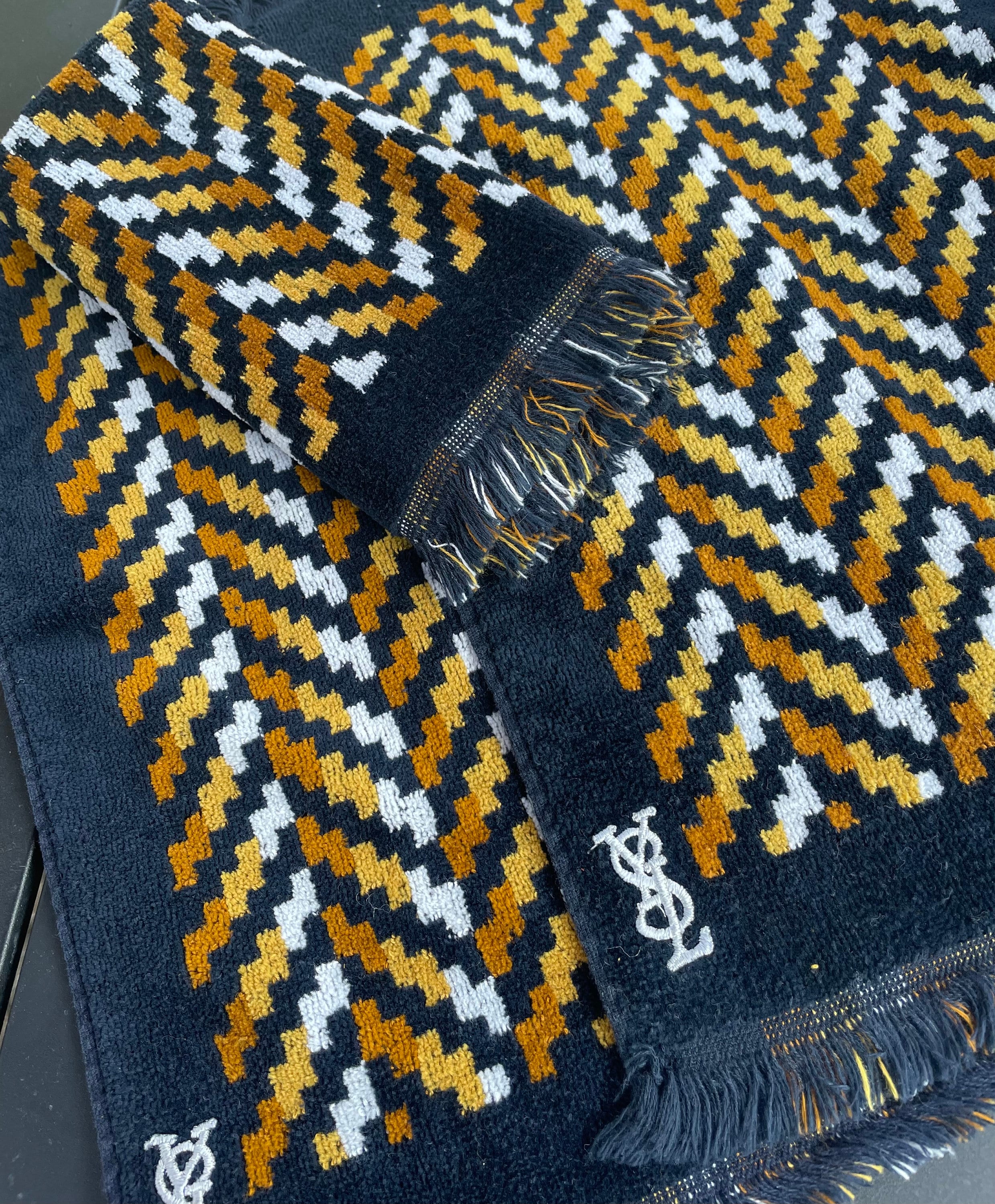 VintagePrepGirl Vintage Yves Saint Laurent Menswear Dark Grey Grey Royal Blue Cable Knit Mens Shetland Wool Sweater Vest Small S Tennis Cricket