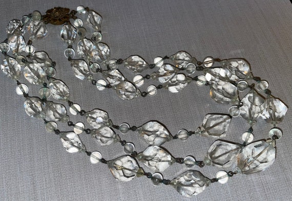 Vintage Art Deco Clear Chunky Crystal Bead Triple… - image 3