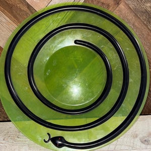 Vintage Y2K Green and Black Spiral Snake Plastic Halloween Platter by Packerware 2005