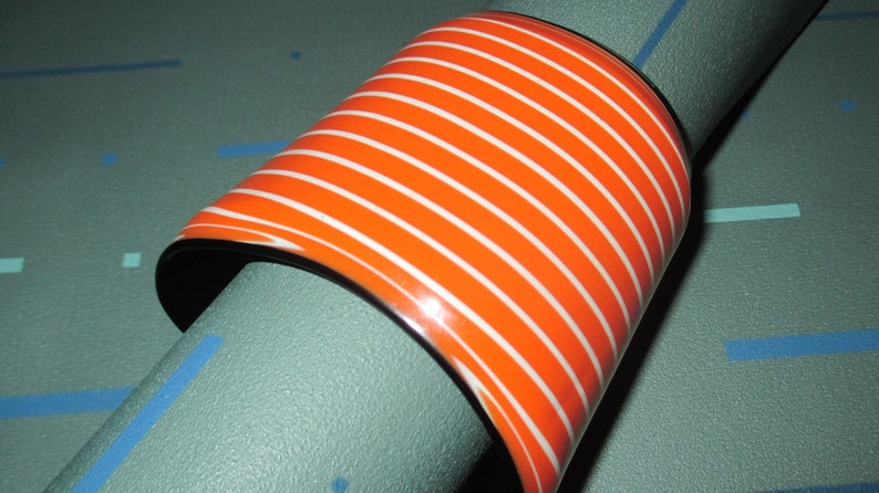Vintage MOD 70s Orange and White Striped Layered Lucite Cuff Bracelet