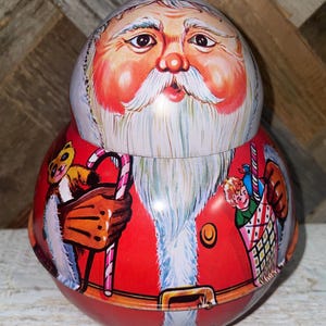 Vintage 70s Figural Santa Claus Candy Tin Decor