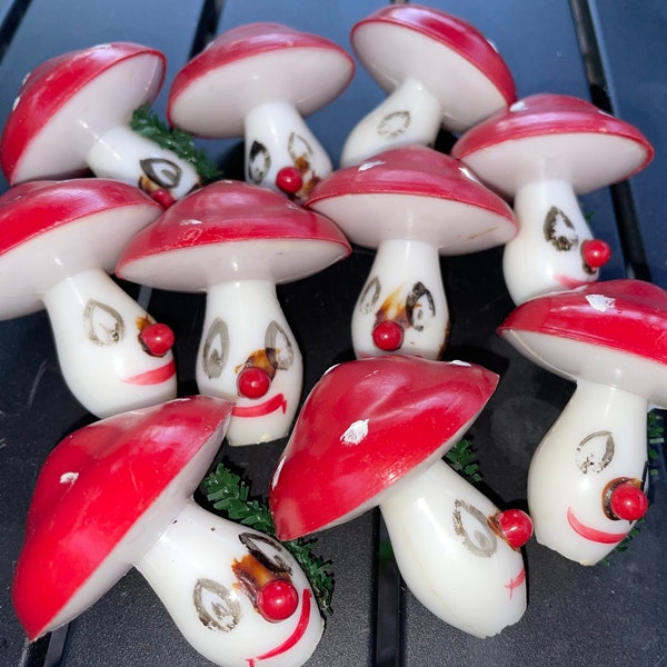 Vintage Mid Century Red and White Mushroom Christmas Light Strand Covers LOT of 10