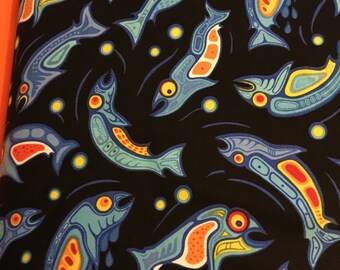 Cotton Fabric New Northcott Healing Waters background fabric with blue fish by the half yard
