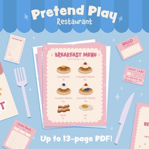 Das beste druckbare Pretend Play Restaurant Set, 16-seitiges PDF, Kinderküche spielen & Aktivität für Hausschule, Kinderküche spielen, dramatisches Spiel