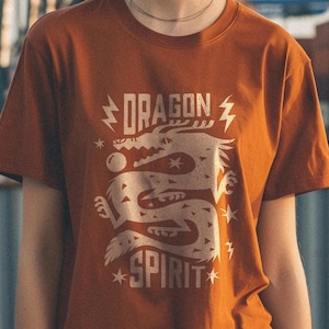 Grunge, Asian Dragon T-shirt, Block-Print, Dragon Spirit, Screen Printing, Aesthetic,  T-shirt, Chinese, Year of the Dragon, Oversized