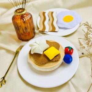 Felt Breakfast Toy Set, 9-Piece Play Food Set, Pancake, Bacon, Egg, Kids Pretend Play, Toy Kitchen food, Dramatic play, Restaurant play