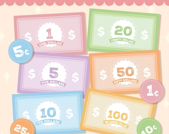 印刷可能なおもちゃのお金：子供向け報酬システム、ごっこ遊び（PDFダウンロード）