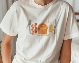 Breakfast T-shirt, Foodie Diner Theme, Pancake and Bacon Tee