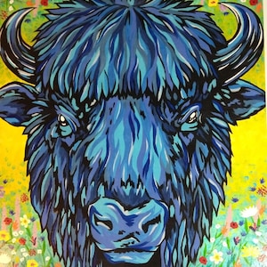 Wildflower - wild buffalo acrylic painting on canvas frame 20x25&quot;