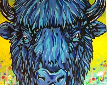 Wildflower - wild buffalo acrylic painting on canvas frame 20x25"