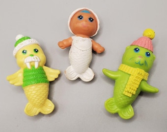 Lot of 3 1979 Vintage Sea Wees Figures: Baby Cascade, Whiskers, Shiver