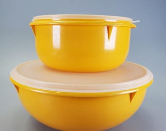 2 Vintage Gelb Orange Tupperware Fix N Mix Rührschüsseln 274-1 & 272-11