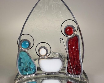 5.5" Leaded or Stained Glass Nativity Scene Candle Holder