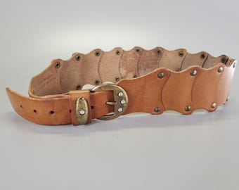 Vintage bruin Italiaans leren boho hippie westernriem met studs en strassteentjes